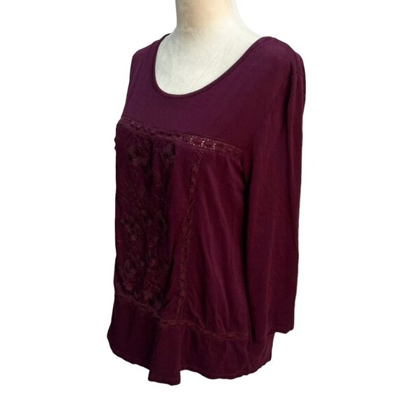 cable & Guage Burgundy 3/4 Sleeve Round Neck T-Shirt Top Size S - Picture 4 of 10